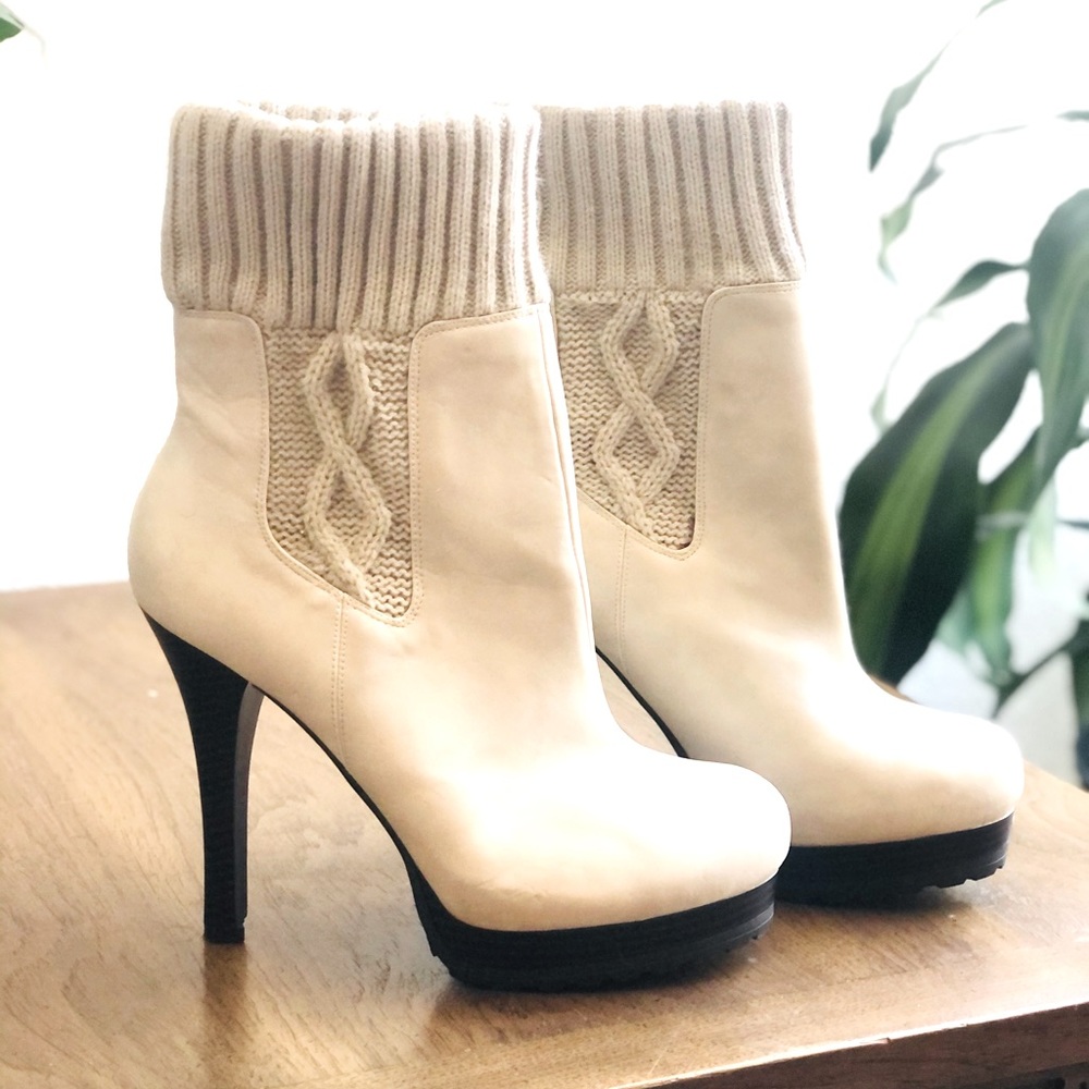 Cute Beige High Heeled Boots Size 10
